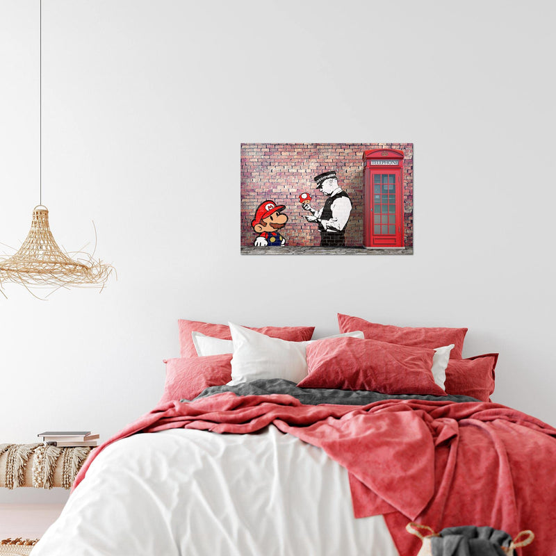 Runa Art Bild Mario And Cop Modern Wandbilder Jugendzimmer Wohnzimmer 1 Teilig - Made In Germany - Streetart Rot Braun Flur 032915a