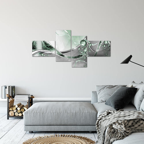 Runa Art Wandbilder Set XXL Abstrakt Wohnzimmer Schlafzimmer Silber Grün 4 Teilig - Made in Germany - 109145b