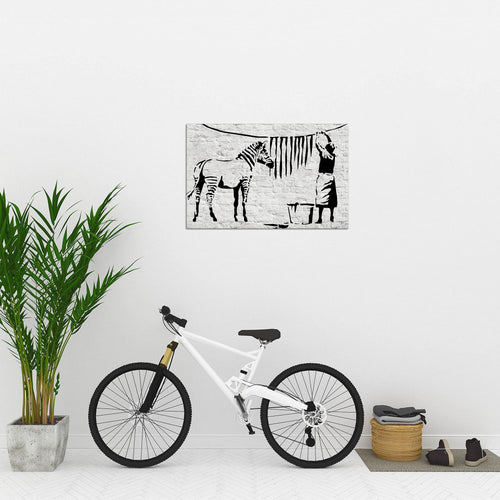 Runa Art Bild Washing Zebra Banksy Modern Wandbilder Loft Wohnzimmer 1 Teilig - Made In Germany - Graffiti Grau Flur 303215a