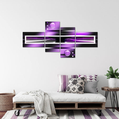 Runa Art Wandbilder Set XXL Abstrakt Wohnzimmer Schlafzimmer Violett Lila Schwarz 4 Teilig - Made in Germany - 101945c