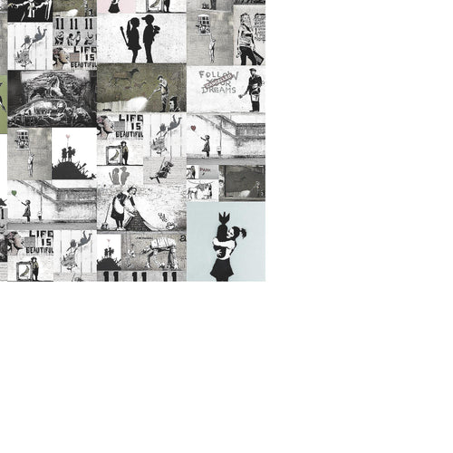 Runa Art Bild Collage Banksy Modern Wandbilder Loft Wohnzimmer 1 Teilig - Made In Germany - Street Art Grau Flur 302715b