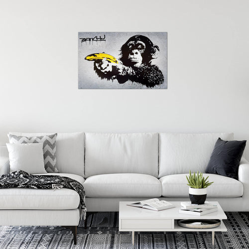 Runa Art Bild Monkey Banana Gun Modern Wandbilder Loft Wohnzimmer 1 Teilig - Made In Germany - Street Art Graffiti Grau Flur 302815a