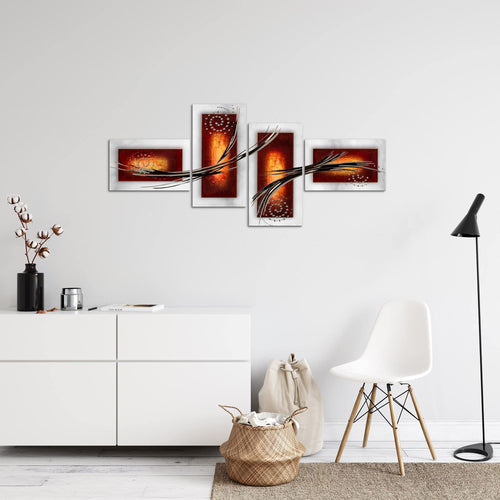 Runa Art Wandbilder Set XXL Abstrakt Wohnzimmer Schlafzimmer Grau Braun Orange 4 Teilig - Made in Germany - 102745b