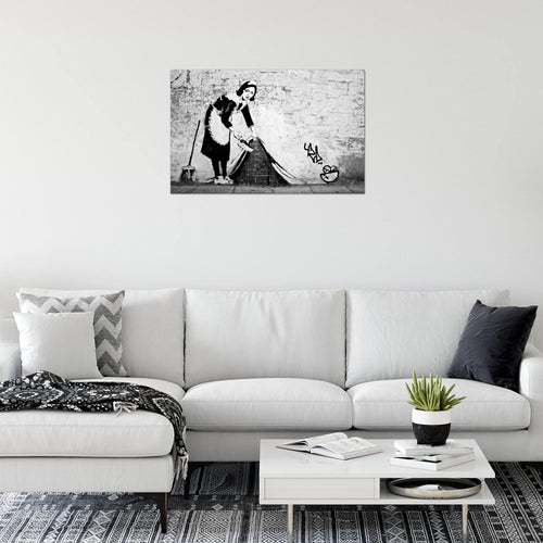 Runa Art Bild Maid Banksy Modern Wandbilder Loft Wohnzimmer 1 Teilig - Made In Germany - Art Schwarz Weiss Flur 301715c