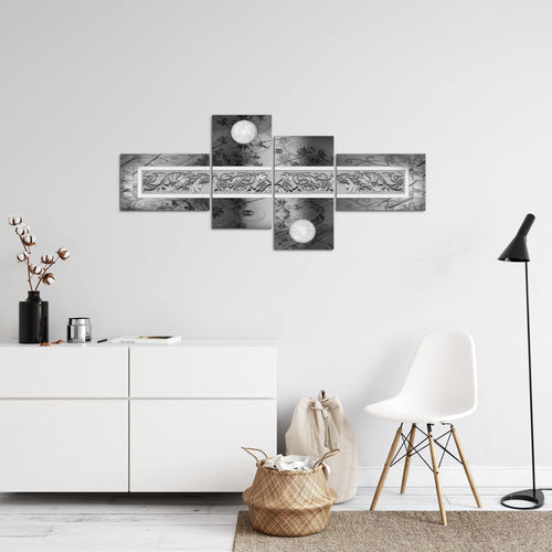 Runa Art Wandbilder Set XXL Abstrakt Wohnzimmer Schlafzimmer Schwarz Weiss Grau 4 Teilig - Made in Germany - 102345b