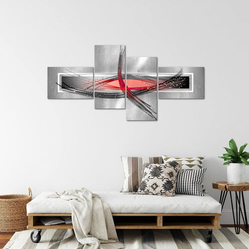 Runa Art Wandbilder Set XXL AbstraktWohnzimmer Schlafzimmer Grau Rot 4 Teilig - Made in Germany - 103645b