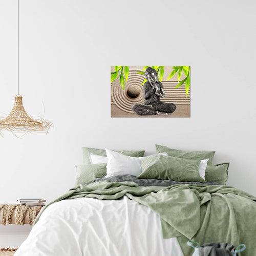 Runa Art Bild Buddha Feng Shui Modern Wandbilder Wohnzimmer Schlafzimmer 1 Teilig - Made In Germany - Sand Beige Grün Flur 505515a