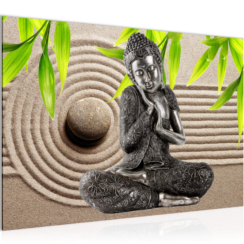 Runa Art Bild Buddha Feng Shui Modern Wandbilder Wohnzimmer Schlafzimmer 1 Teilig - Made In Germany - Sand Beige Grün Flur 505515a