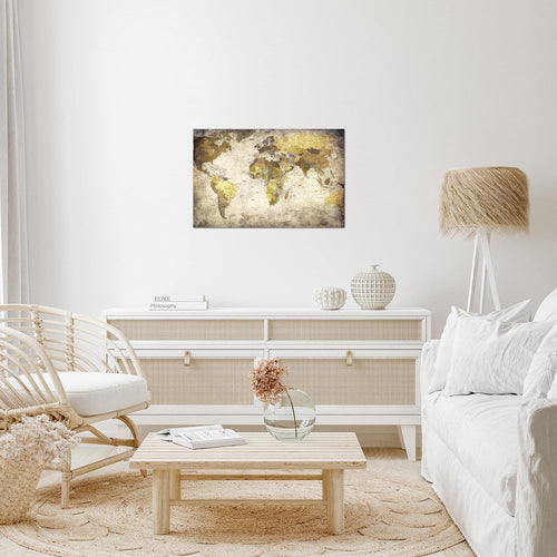 Runa Art Bild Weltkarte Modern Wandbilder Wohnzimmer Büro 1 Teilig - Made In Germany - Vintage Antik Braun Flur 103415b