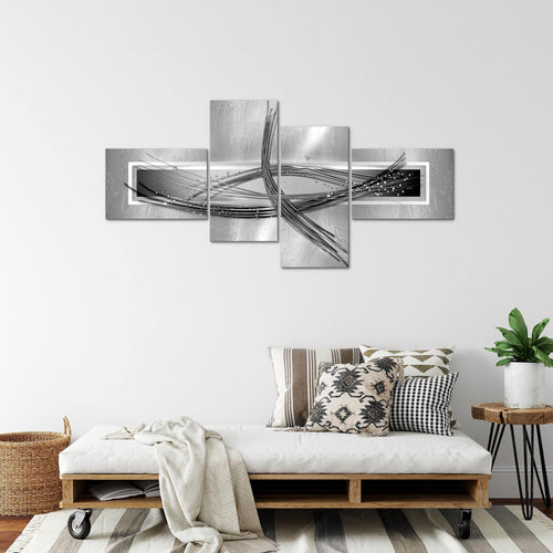 Runa Art Wandbilder Set XXL AbstraktWohnzimmer Schlafzimmer Schwarz Weiss 4 Teilig - Made in Germany - 103645c