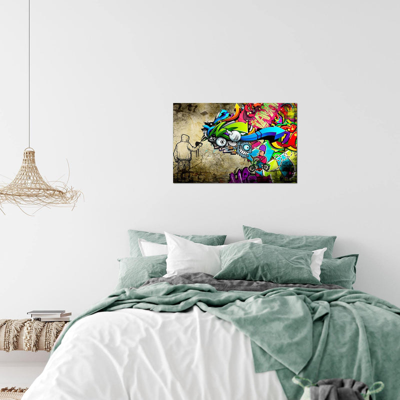 Runa Art Bild Graffiti Modern Wandbilder Loft Wohnzimmer 1 Teilig - Made In Germany - Street Art Bunt Flur 401915a