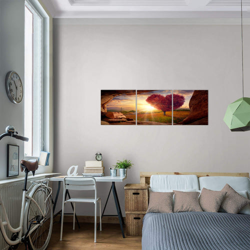 Runa Art Bilder Natur Gebirge 3 Teilig Bild auf Vlies Leinwand Deko Wohnzimmer Schlafzimmer 90 x 30 cm Baum Herz Beige Rosa 607634c