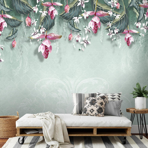 Novart Fototapeten 396 x 280 cm Blumen Blätter - Vlies Wanddekoration Wohnzimmer Schlafzimmer - Deutsche Manufaktur - grün N9122012b
