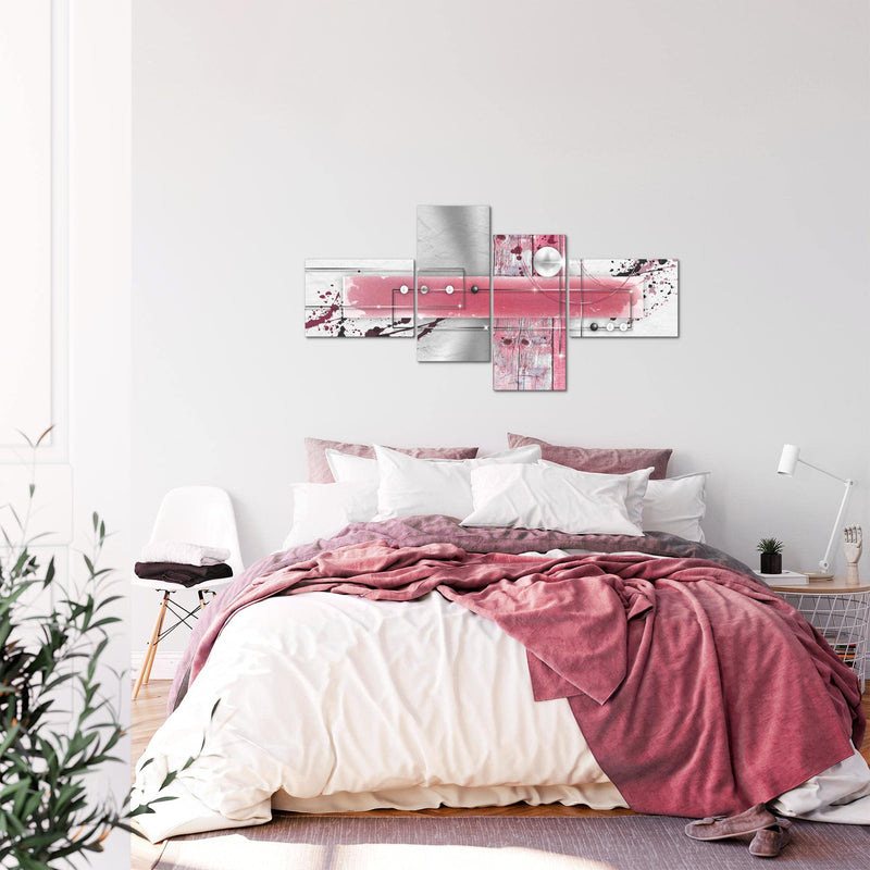 Runa Art Wandbilder Set XXL Abstrakt Wohnzimmer Grau Rosa Weiss 4 Teilig - Made in Germany - 107845b