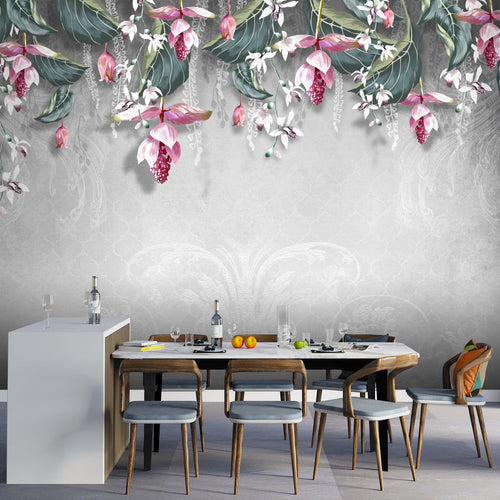 Novart Fototapeten 396 x 280 cm Blumen Blätter - Vlies Wanddekoration Wohnzimmer Schlafzimmer - Deutsche Manufaktur - beige N9122012c