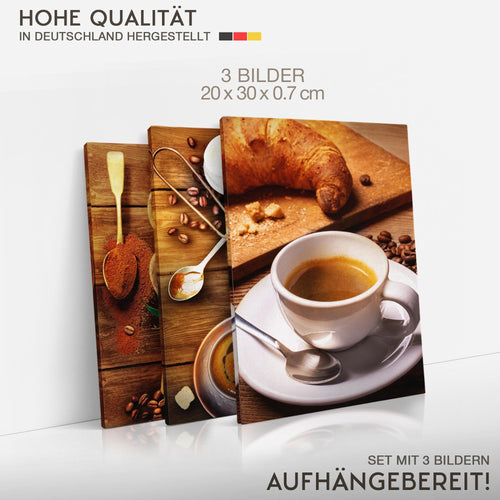 Novart Quadros Immagini di cucina Caffè - Completamente Pronto Da Appendere - Cucina Sala da pranzo Decorazione Elegante - Set 3 Pezzi Marrone - N034230a