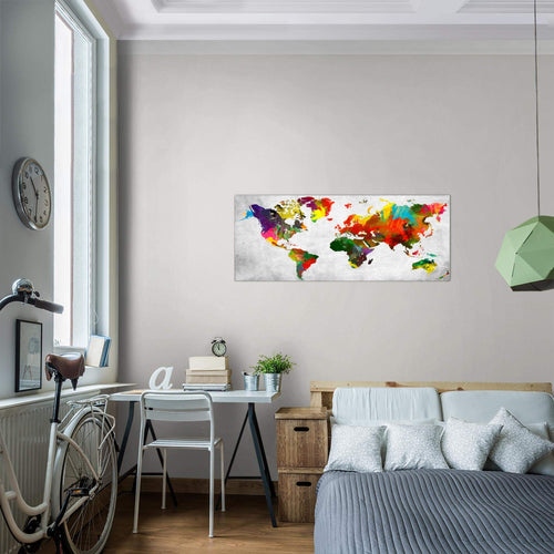 Runa Art Wandbild Weltkarte 1 Teilig 100 x 40 cm Modern Bild auf Vlies Leinwand Kontinente Büro Wohnzimmer Bunt Grün 105112b