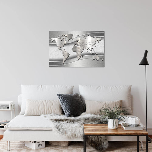 Runa Art Bild Weltkarte Modern Wandbilder Wohnzimmer Büro 1 Teilig - Made In Germany - Abstrakt Silber Grau Flur 107215c