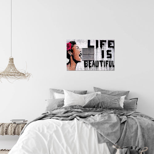 Runa Art Bild Life is Beautiful Modern Wandbilder Loft Wohnzimmer 1 Teilig - Made In Germany - Graffiti Grau Flur 301315a