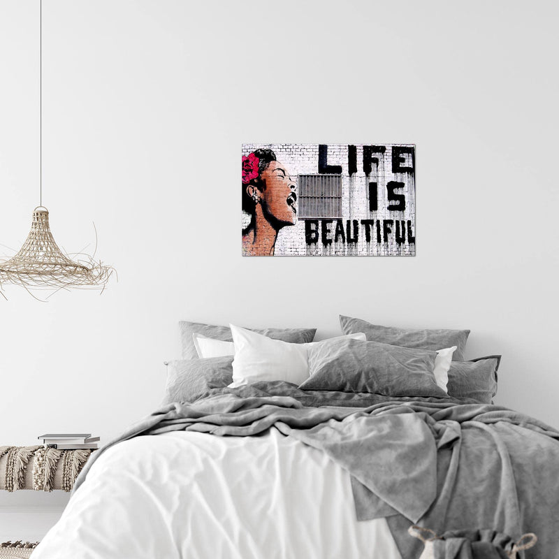 Runa Art Bild Life is Beautiful Modern Wandbilder Loft Wohnzimmer 1 Teilig - Made In Germany - Graffiti Grau Flur 301315a