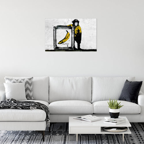 Runa Art Bild Monkey with Banana Modern Wandbilder Loft Wohnzimmer 1 Teilig - Made In Germany - Street Art Grau Flur 302215a