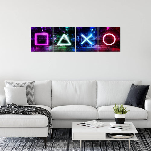 Runa Art Bilder Set 4 Teilig Gamer Wandbilder XXL Kinderzimmer 160 x 50 cm Formen Modern 038846a
