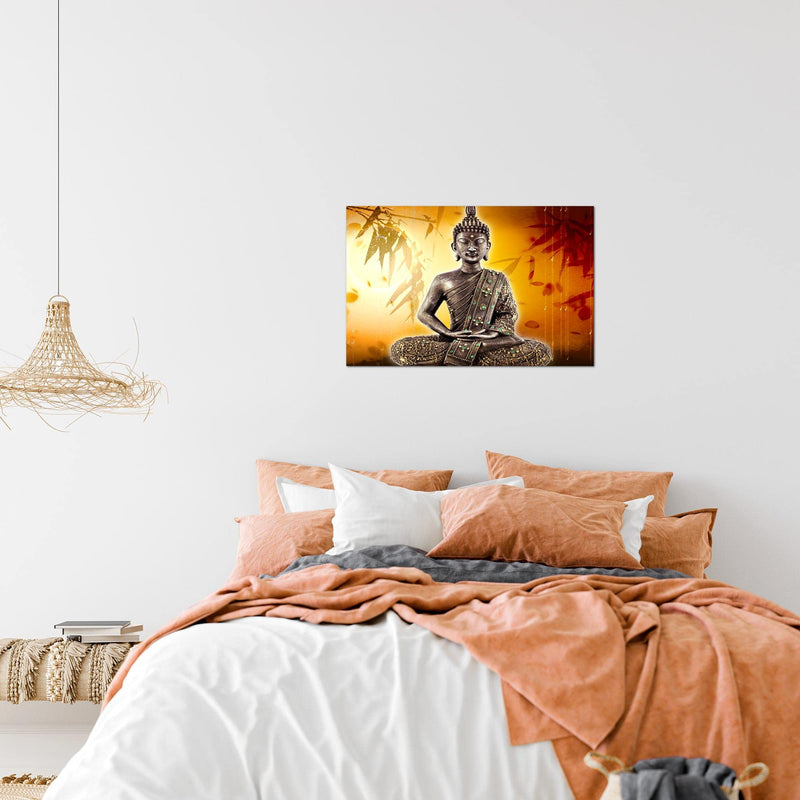 Runa Art Bild Buddha Modern Wandbilder Wohnzimmer Schlafzimmer 1 Teilig - Made In Germany - Relax zen Orange Flur 500315b